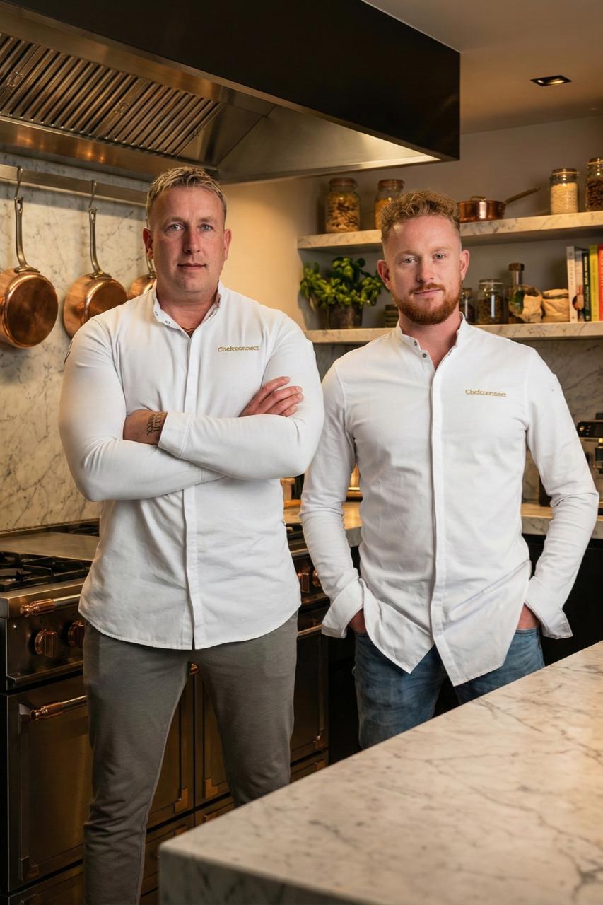 De oprichters van Chefs Connect in een professionele keuken